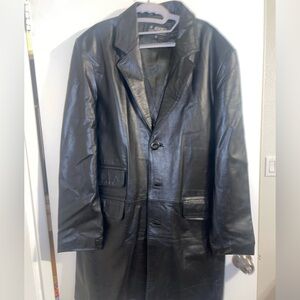 KOOKIE Men's Black Leather Coat / trench coat